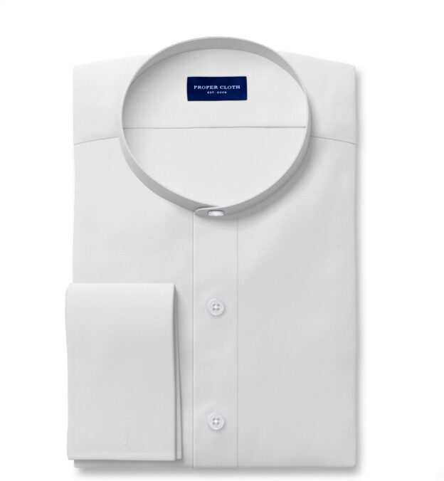 White Cotton and Linen Stretch Denim Fitted Dress Shirt Shirt by Proper