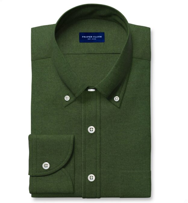 Pine Green Cotton and Wool Blend Flannel Shirt