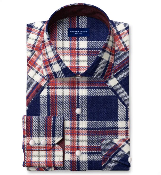 country dress shirts Wrangler Men's Checotah Long Sleeve Snap Shirt, Red, XL ] Mens cowboy shirts are suitable for work Jackson Washed Navy and Red
