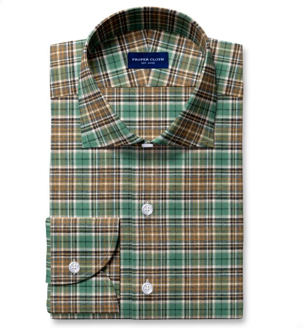 Thomas Mason Green Plaid Flannel Fitted Dress Shirt Shirt by