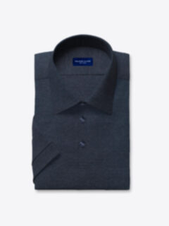 Custom Carmel Dark Slate Cotton and Tencel Knit Pique Shirt