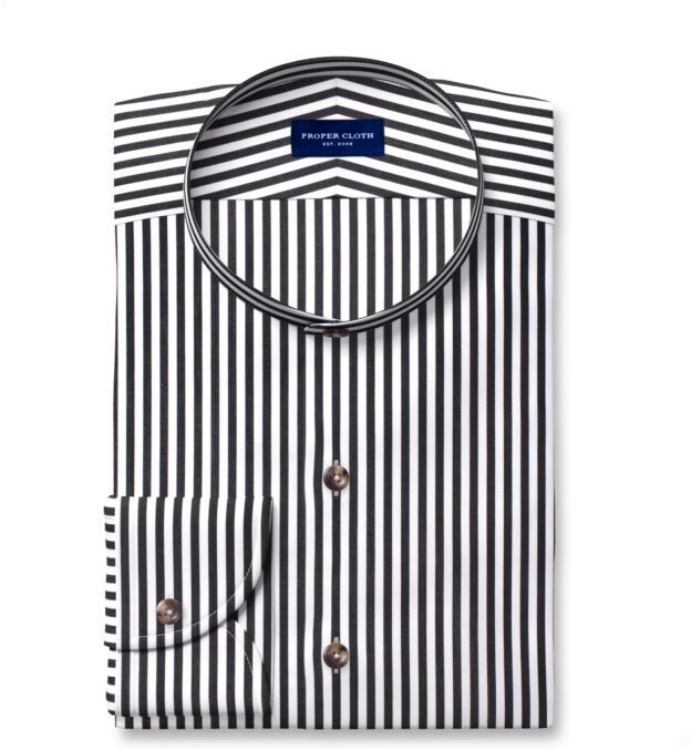 Thomas Mason Luxury Black and White Stripe Fitted Dress Shirt