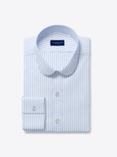 Custom Albini Blue and White Bengal Stripe Performance Lyocell Stretch Twill Shirt Shirt