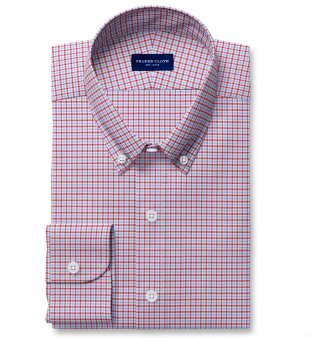 Waverly Light Blue and Red 120s Small Gingham Men's Dress Shirt Shirt by Proper Cloth Waverly Light Blue and Red 120s Small Gingham Men's Dress Shirt Shirt by Proper Cloth
