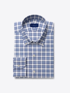 Custom Non-Iron Stretch Supima Slate White and Gold Plaid Shirt Shirt