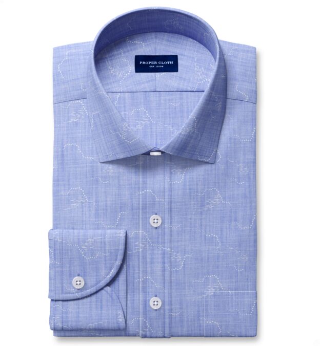 Albini Sky Blue Abstract Cloud Motif Chambray Men's Dress Shirt Shirt by Proper Cloth Albini Sky Blue Abstract Cloud Motif Chambray Men's Dress Shirt Shirt by Proper Cloth