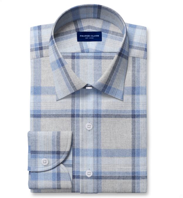 Canclini Light Grey and Blue Plaid Beacon Flannel Tailor Made Shirt ...