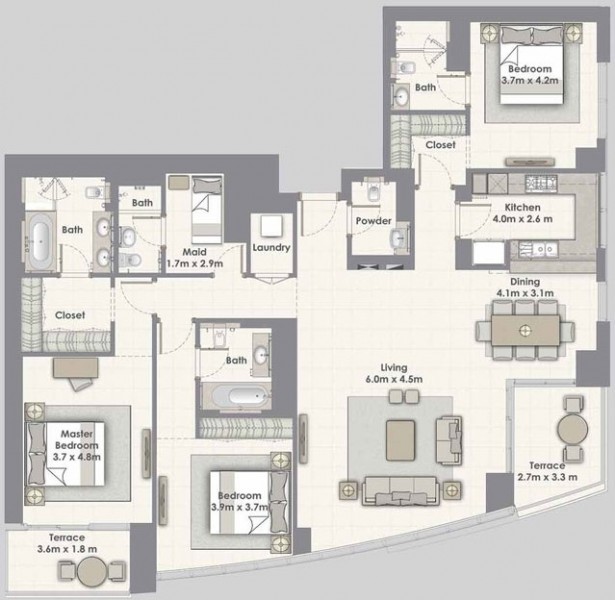 3 Bedrooms Apartment in Dubai Creek Residence Tower 3 North