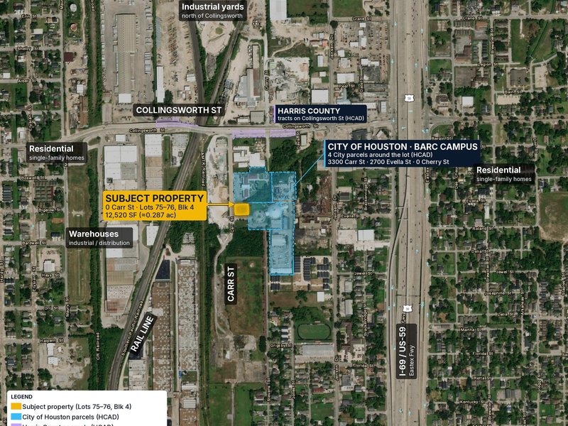 0 Carr St, Houston, TX 77026 | 12,520 SF Corner Lot | Adjoins City of Houston BARC Campus - property image item 2