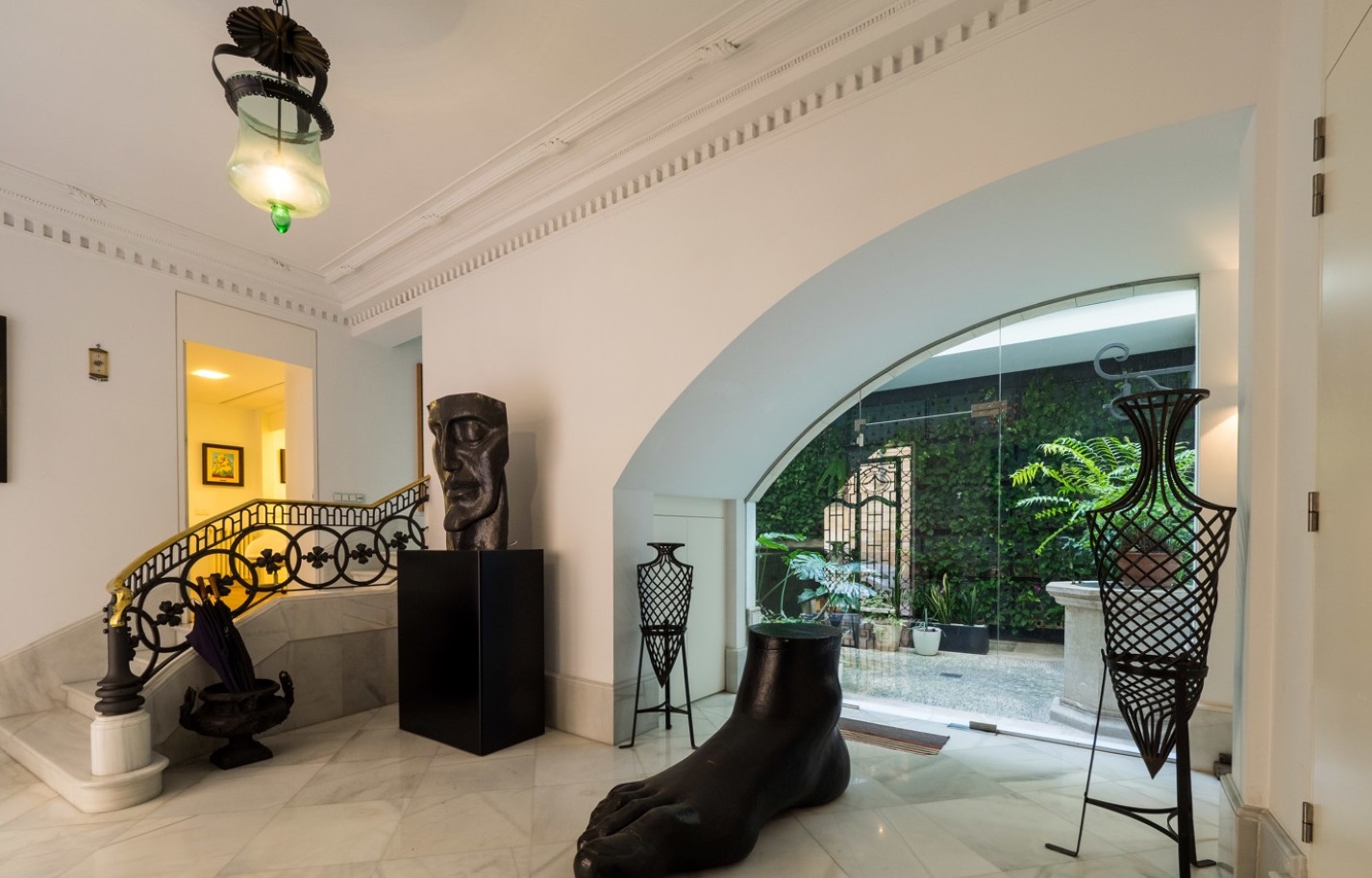 mallorca spain residence with black art sculptures