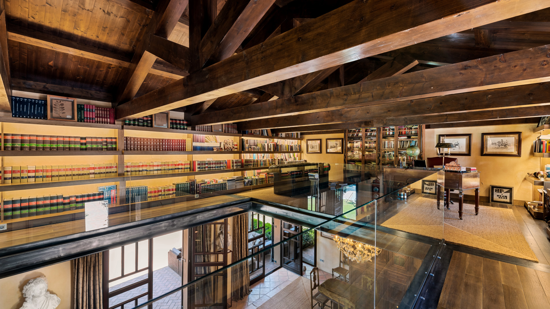 custom modern library in a San Pedro de Alcantara villa for sale