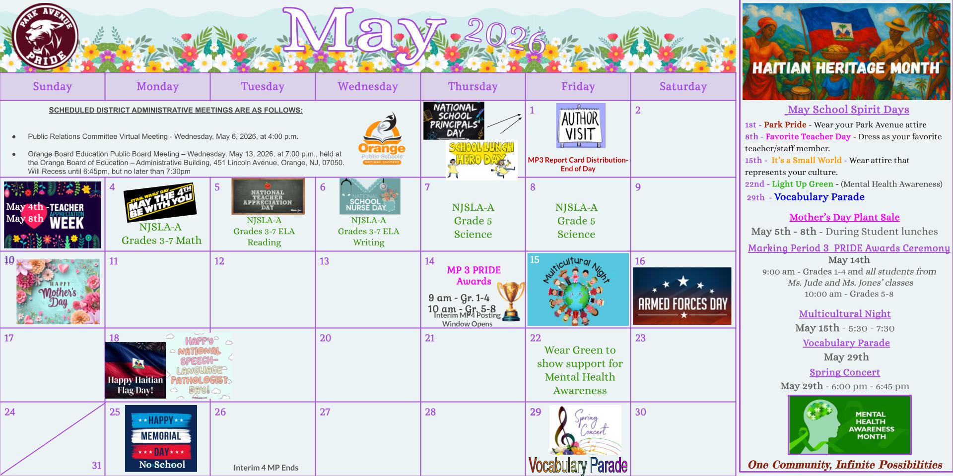 Upcoming May Calendar