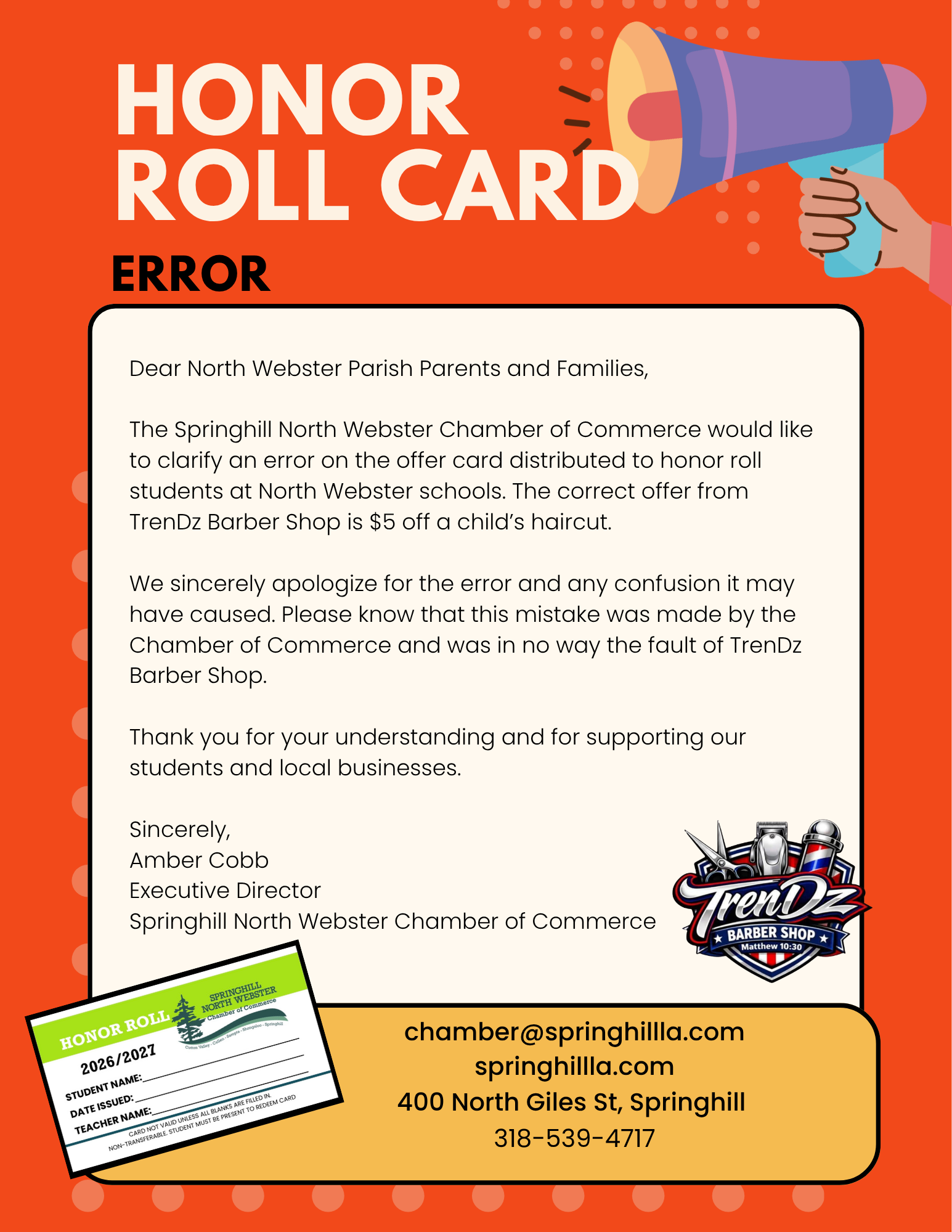 Honor roll Card correction