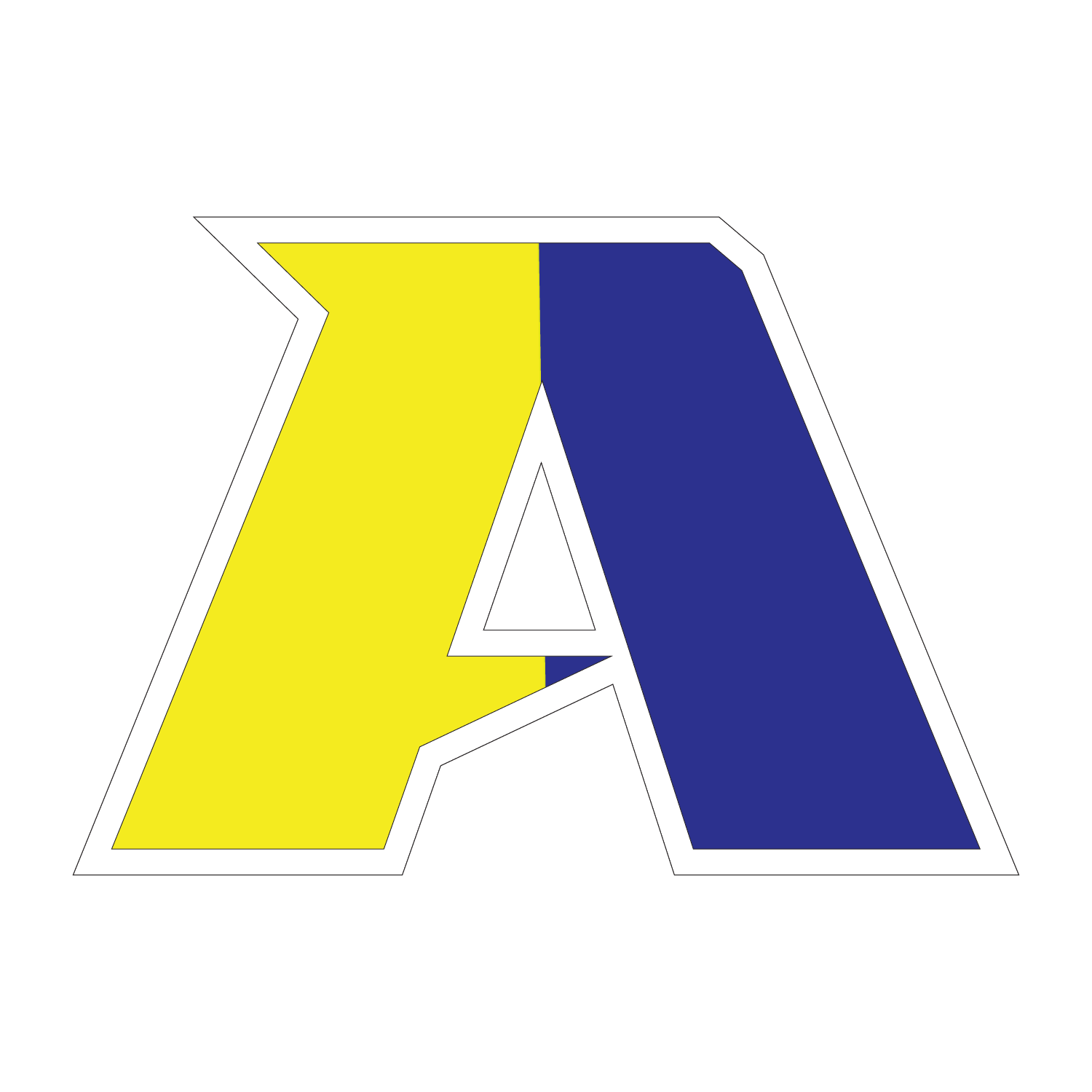 Stylized letter 'A' in dark red with gold outlining, serving as the logo for Algonquin Regional High School. The design features a 3D geometric effect, giving depth and dimension to the letter, with bold, angular, and sharp edges.