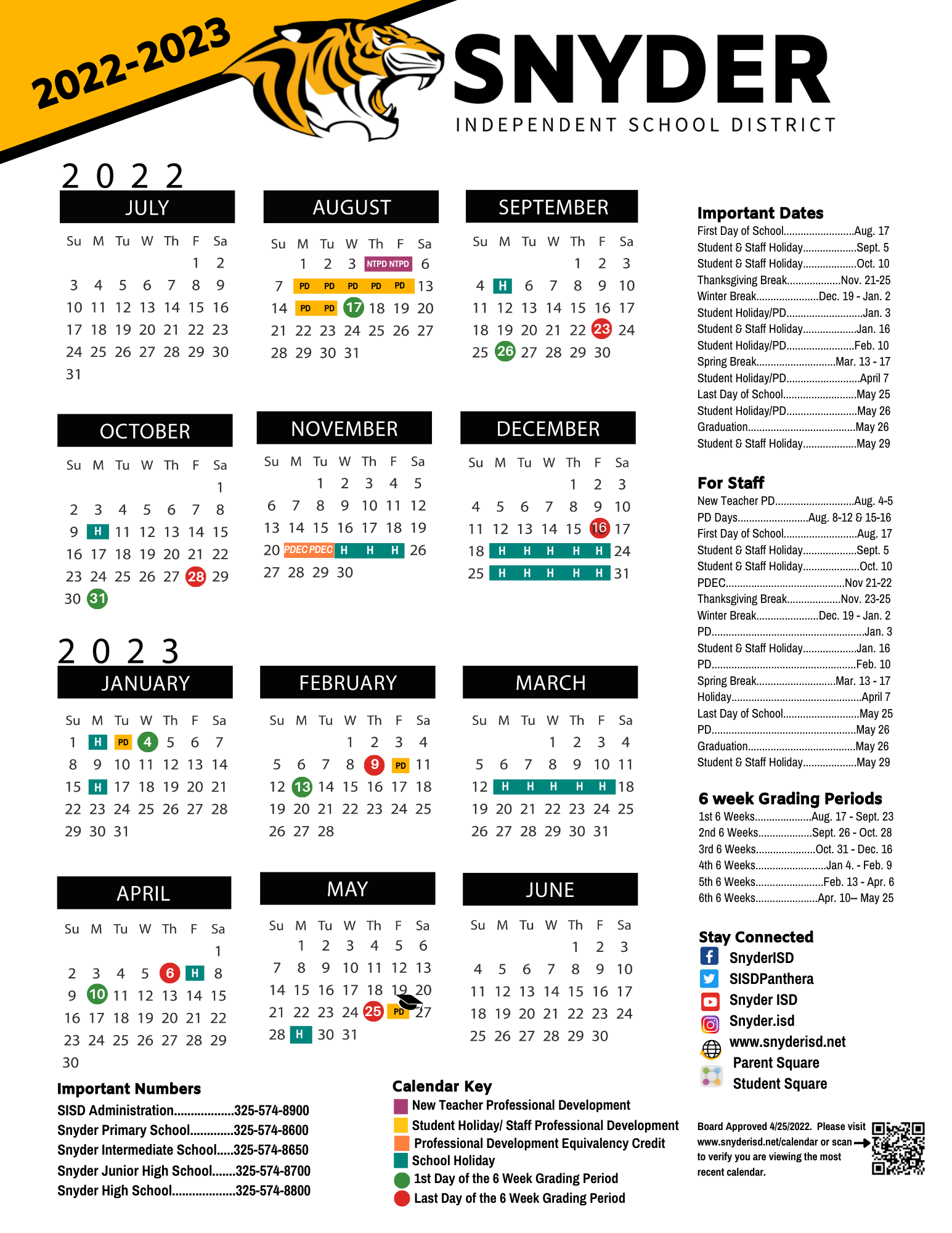 2022-2023 District Calendar Approved | Snyder ISD 2022-2023 District Calendar Approved | Snyder ISD