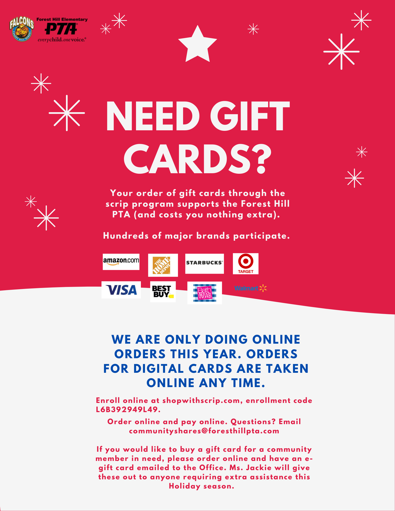 Order your Scrip (Gift Cards) for the holidays!! Forest Hill Elementary School