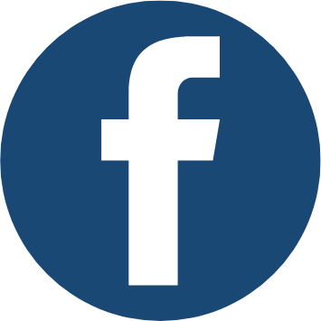 White Facebook f on a blue circle