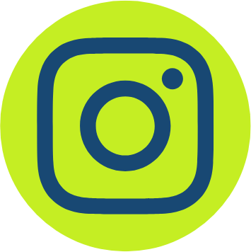 Dark blue Instagram camera logo on a neon green circle
