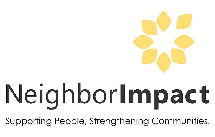 The NeighborImpact logo features a stylized yellow flower and text on a white background.