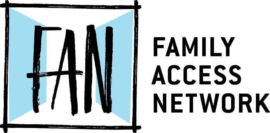 The Family Access Network logo features the letters FAN in a black box with a blue accent.