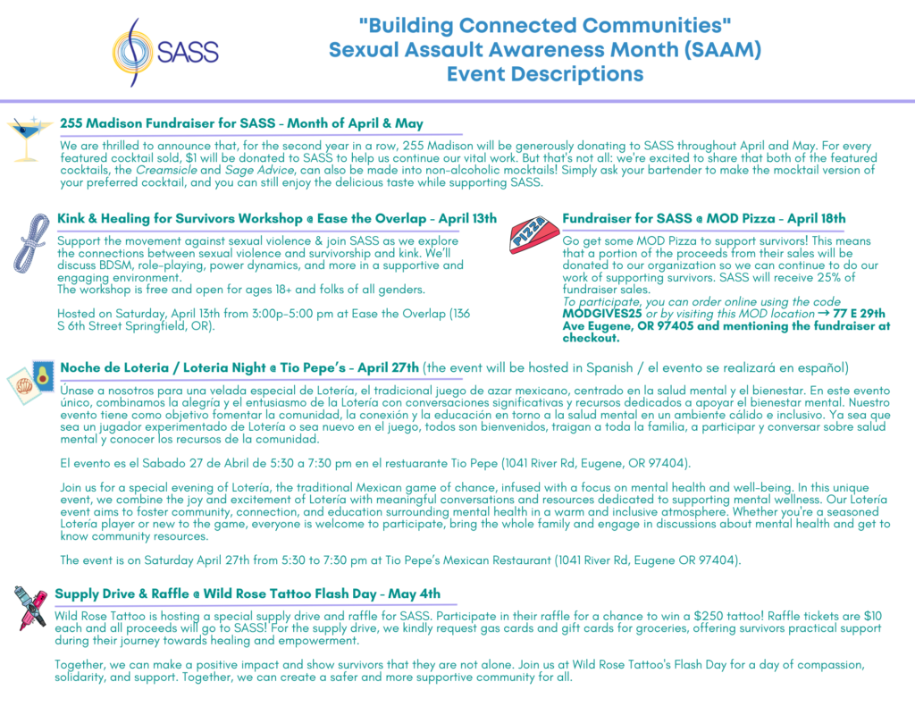 SASS Sexual Assault Awareness Month Event Calendar
