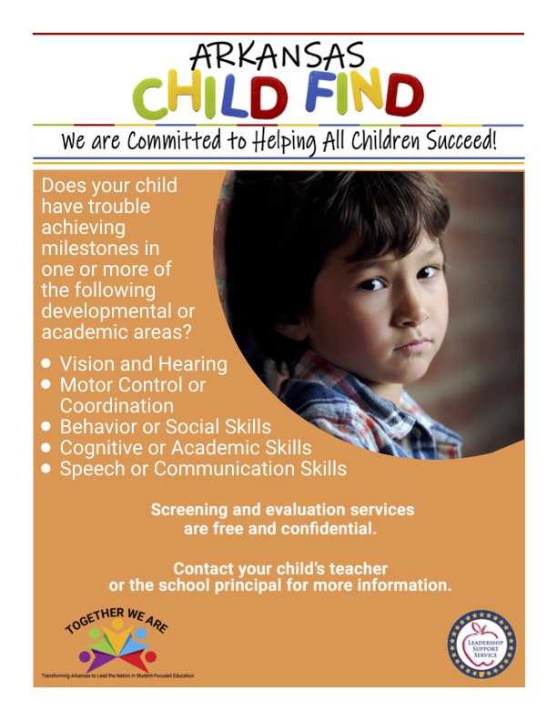 Arkansas Child Find Info Call 501-589-3156