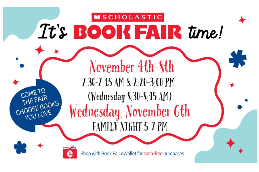 Scholastic Book Fair Flyer blue and red
