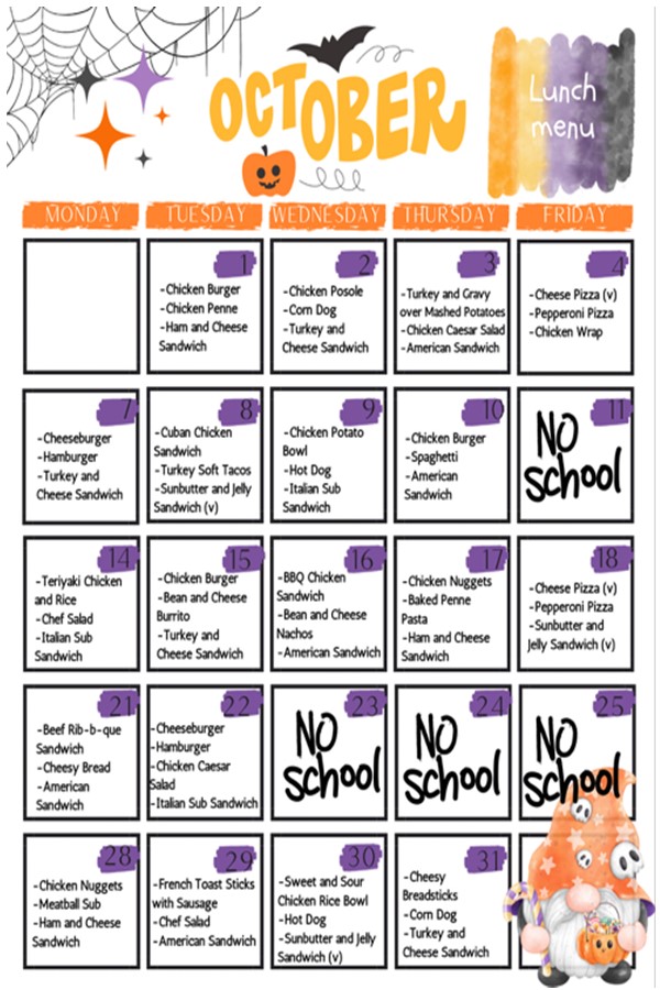 October lunch menu