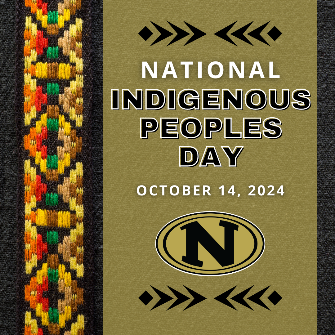 graphic of native tapestry with the text "National Indigenous Peoples Day. October 14, 2024"
