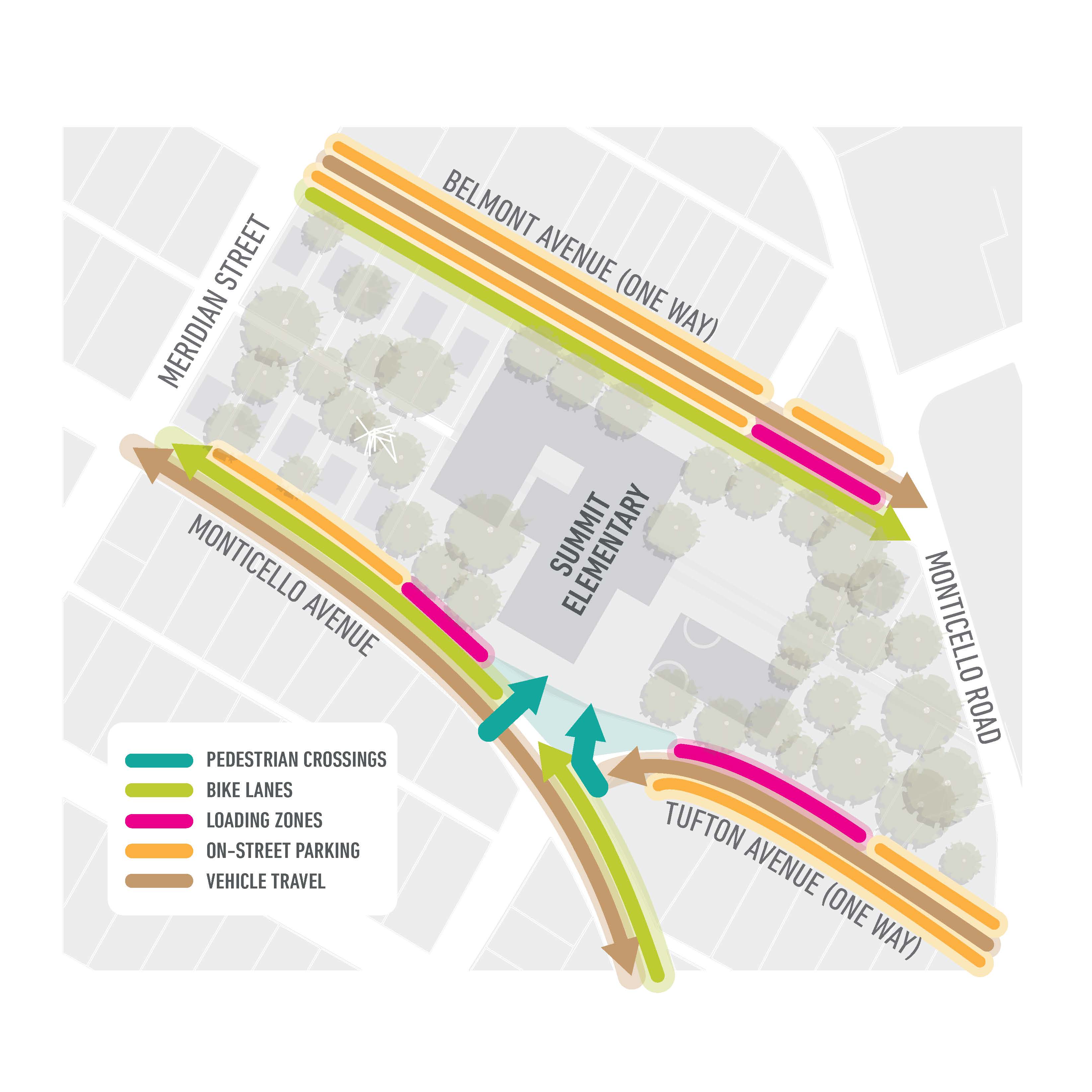 Map of street around summit, including proposed one-way streets.
