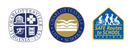 Logos for City of Charlottesville, Charlottesville City Schools, and Safe Routes to School