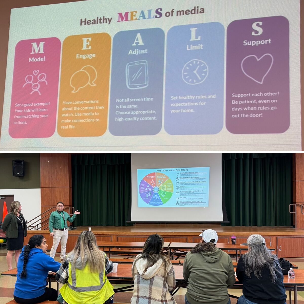 An image of Mrs. Muñoz and Mr. Alcala conducting a session on digital citizenship and internet safety.