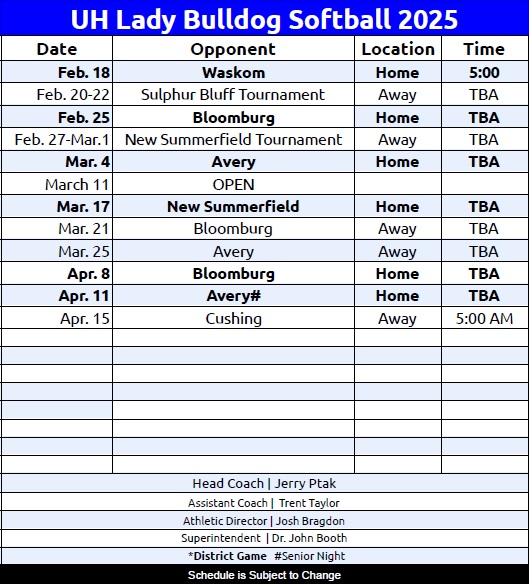 2025 Softball Schedule