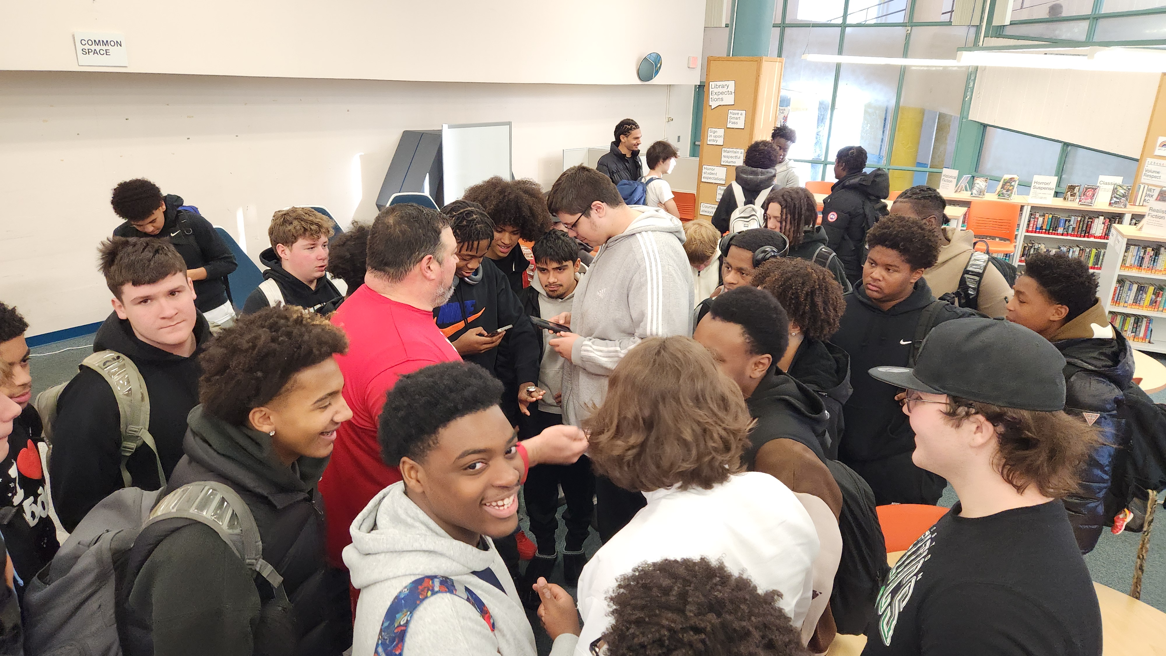 Davies' Patriots checking out Joe Andruzzi's rings.