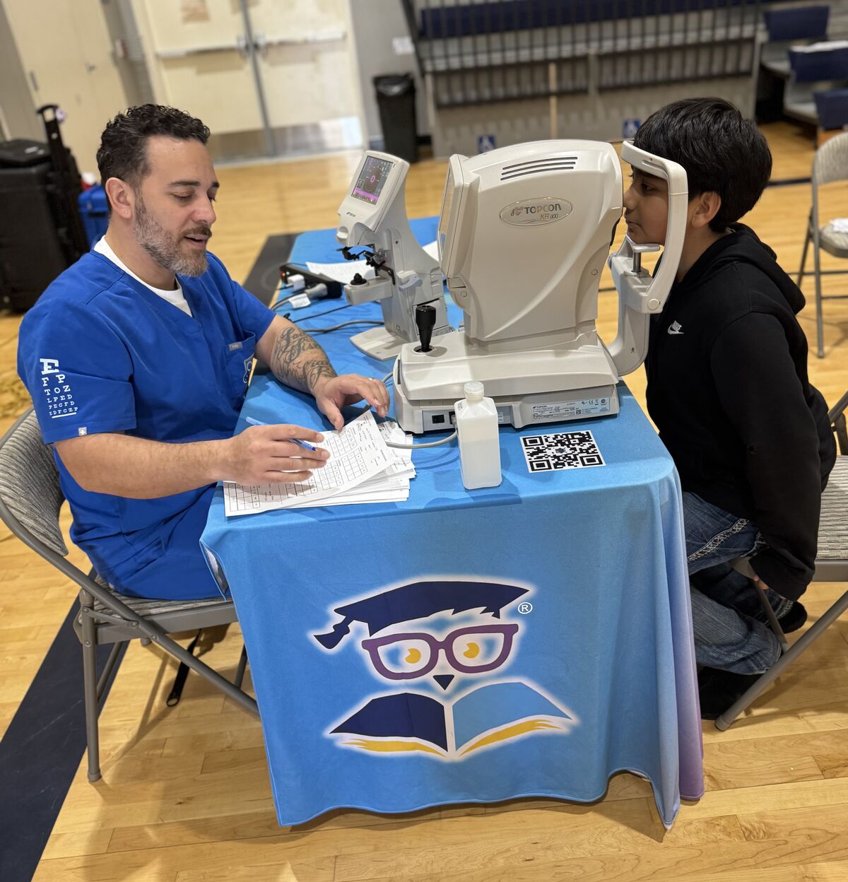 Boy getting eye exam