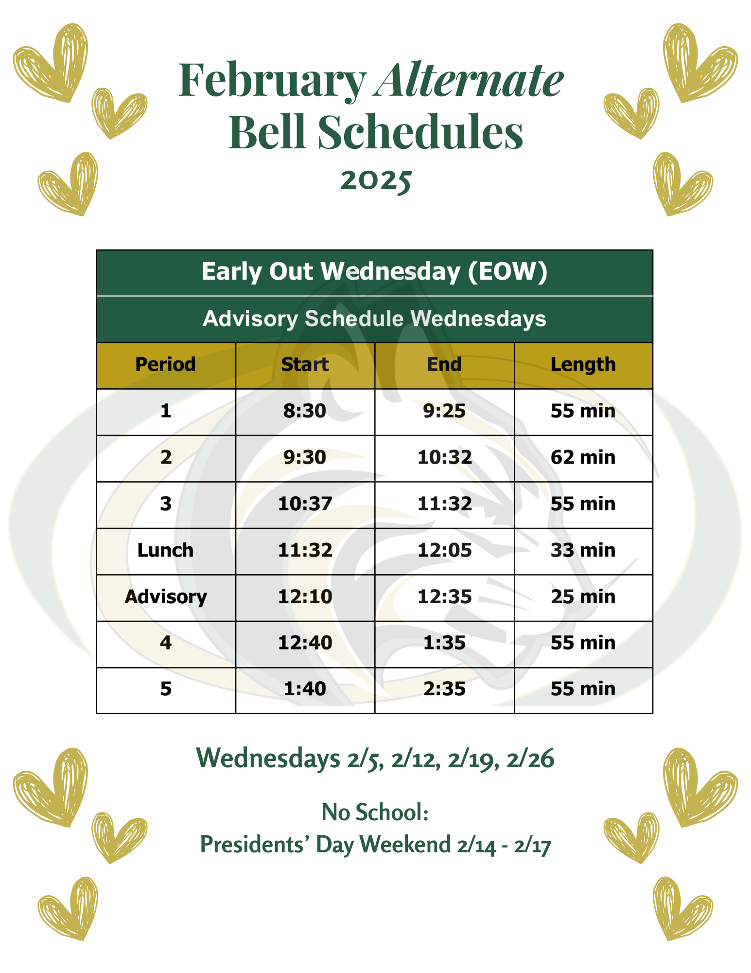 Feb 2025 Alternate Bell Schedule