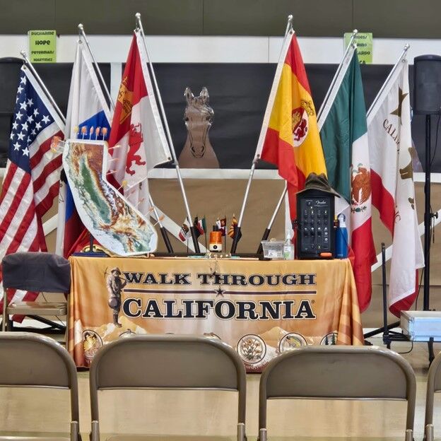 Image of Los Amigos' set up for the Walk Through California student presentation.