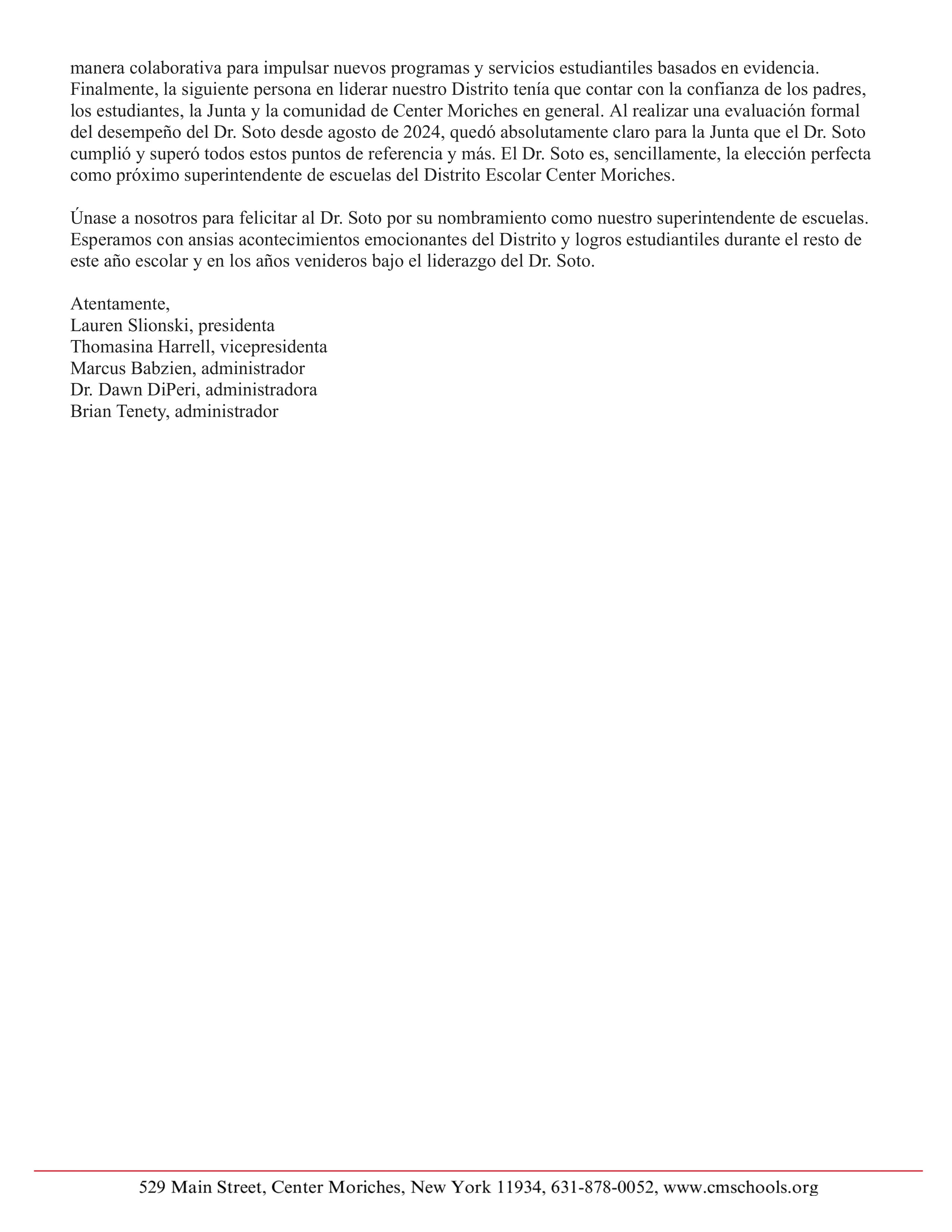 Segunda parte de la carta de la junta de educación