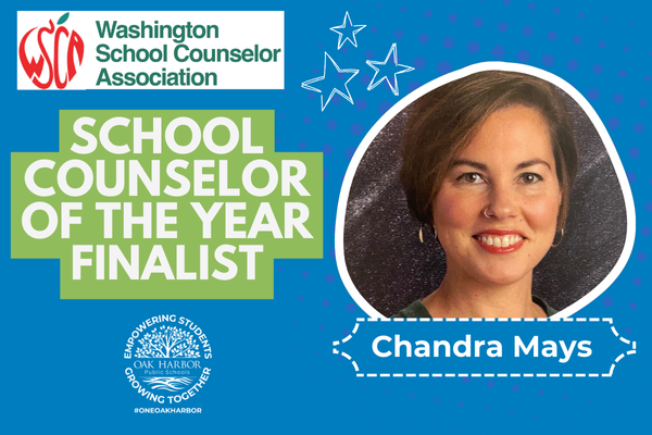 A graphic announcing Chandra Mays as a finalist for Washington School Counselor of the Year.