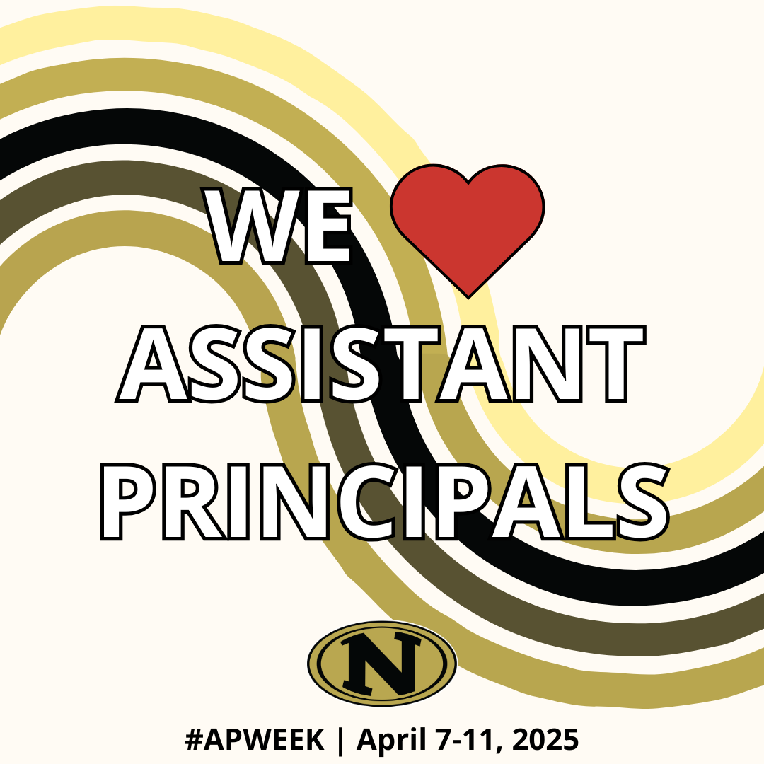 A graphic with a heart and the text 'We ♥ Assistant Principals' with a swirl design in the background. The text '#APWEEK | April 7-11, 2025' is at the bottom.