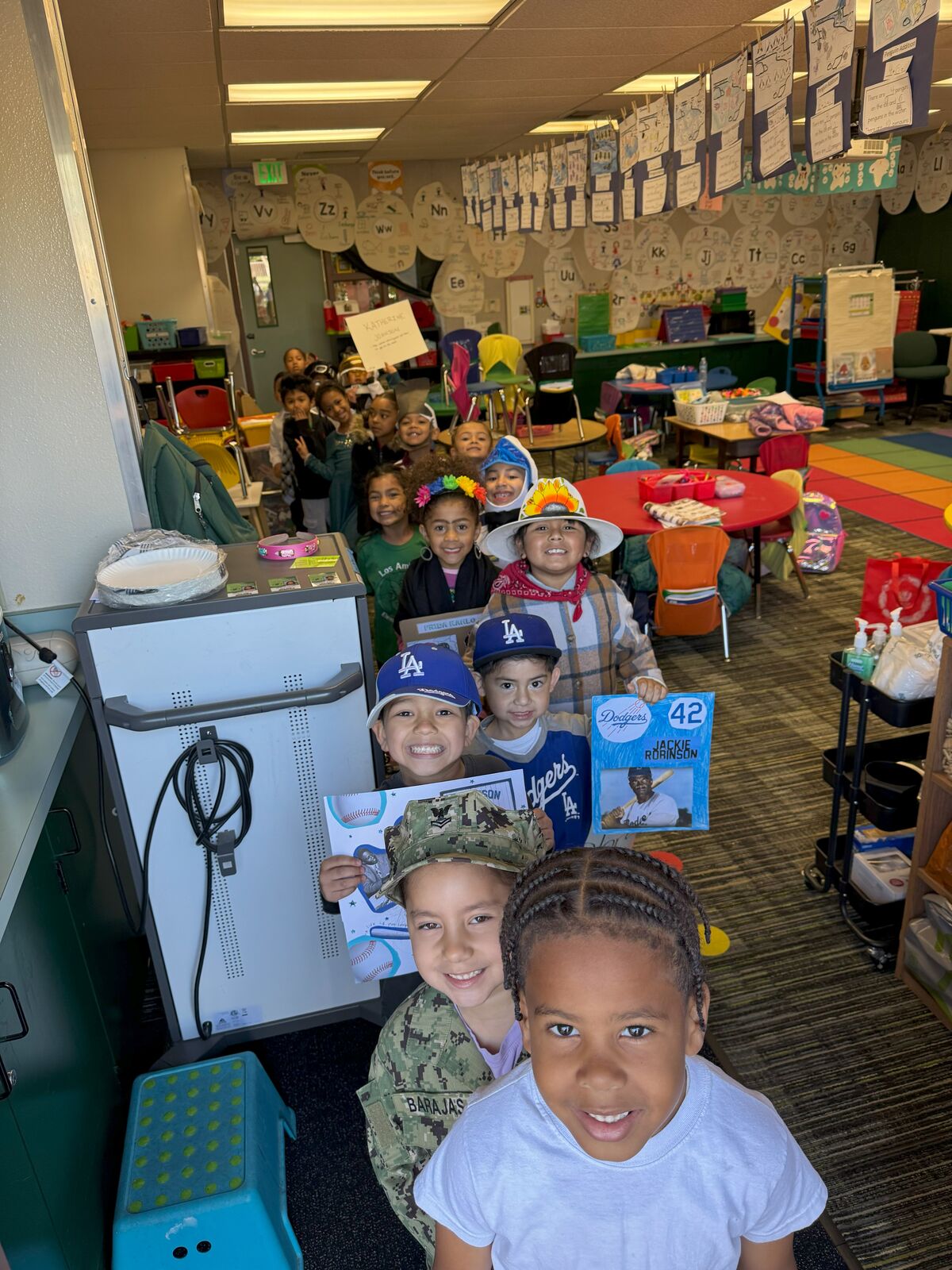 Image of our youngest historians in TK and Kindergarten excited and dressed in character.