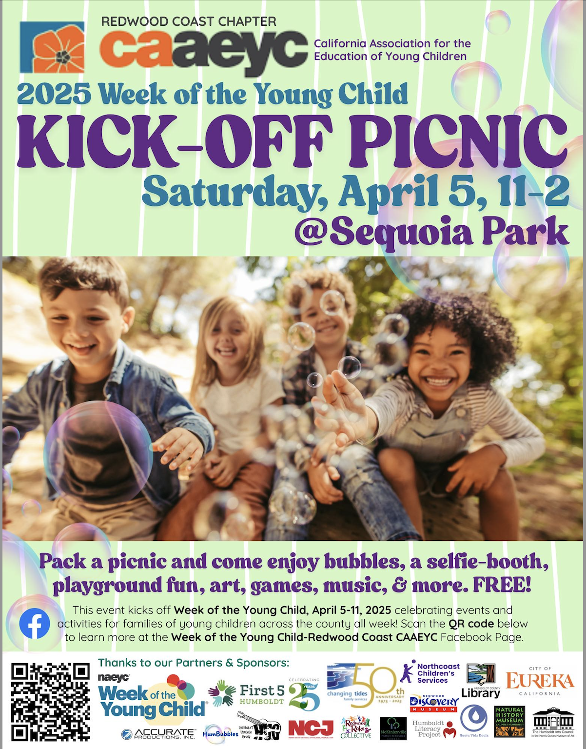 Children smile and play with bubbles at a 'Week of the Young Child' kick-off picnic at Sequoia Park.