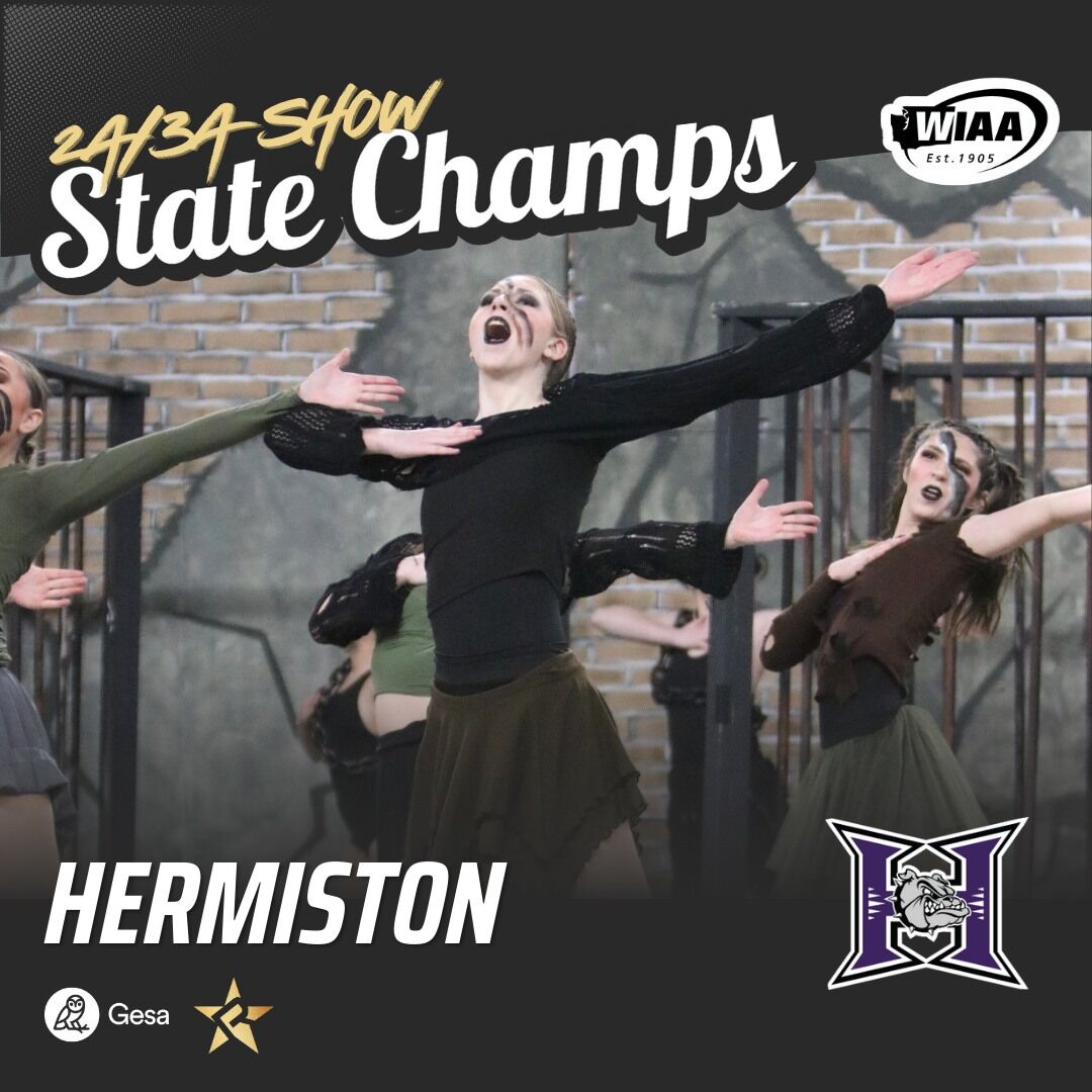 A group of dancers perform a dynamic routine, celebrating their state championship win for Hermiston.