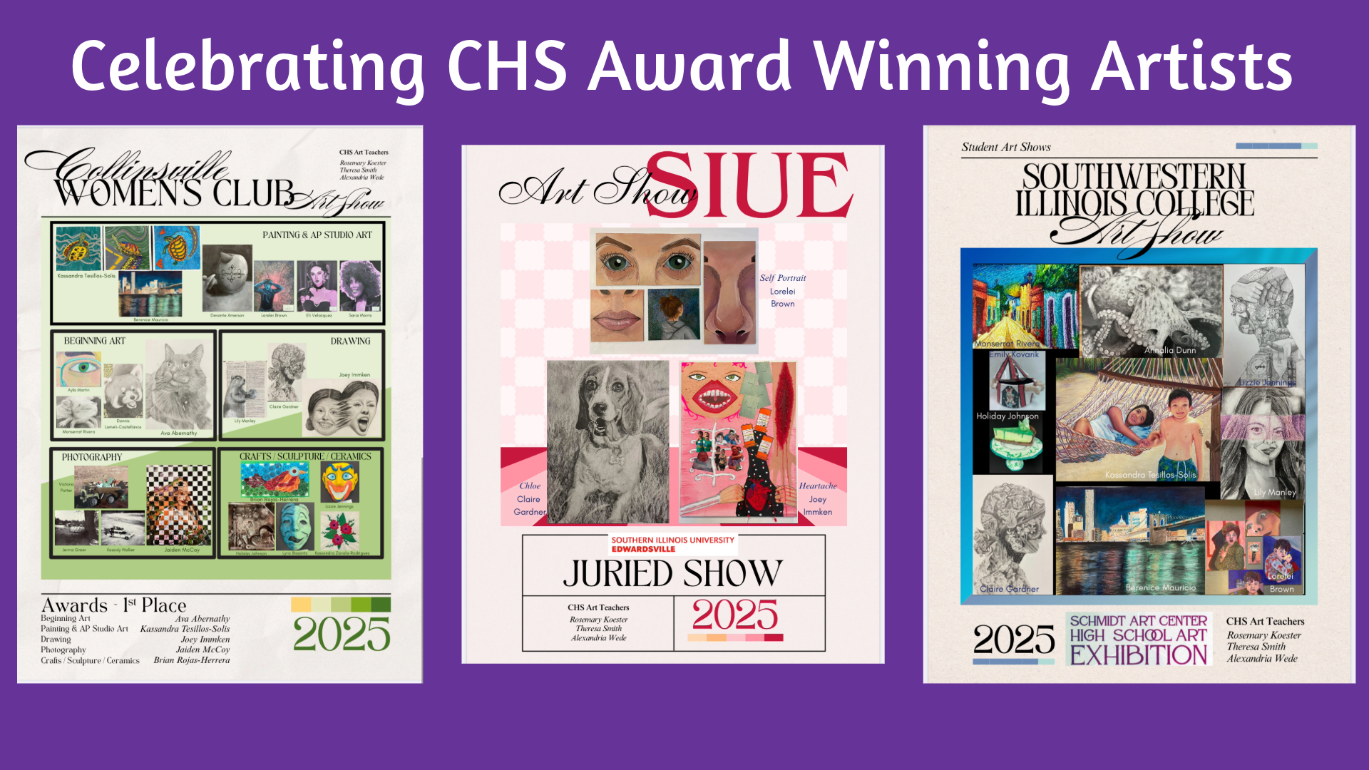 A collage of artwork created by students at Collinsville High School, showcasing their talent in various mediums.