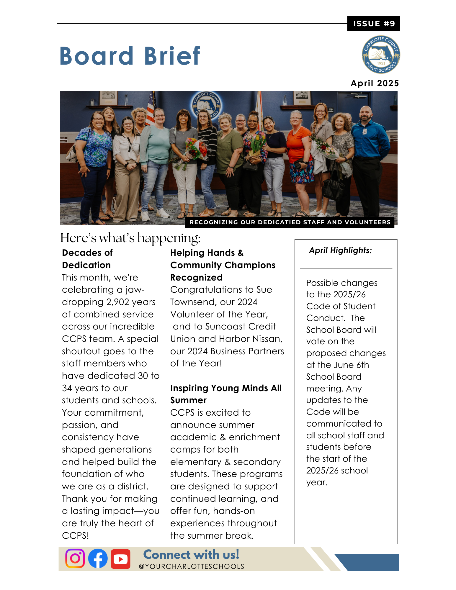 A group of dedicated staff members and volunteers are recognized for their contributions to Charlotte County Public Schools.