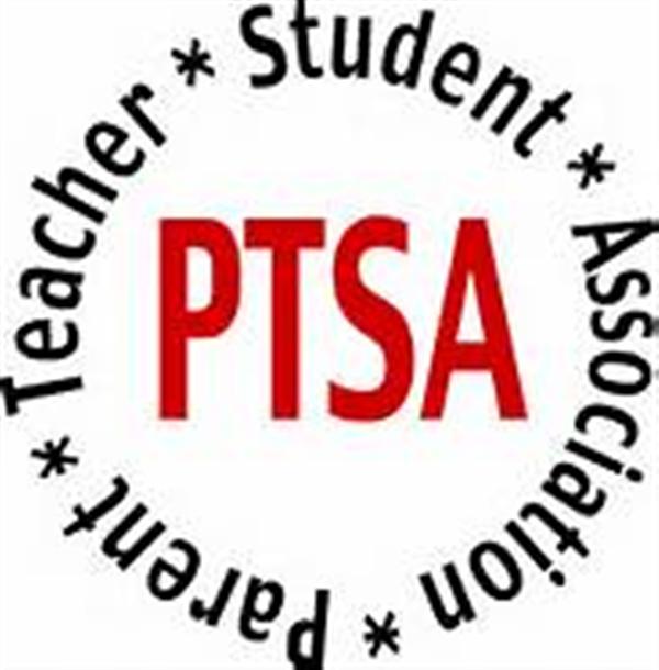 A circular logo with the acronym "PTSA" in red letters, surrounded by the words "Parent* Teacher* Student* Association*" in black.