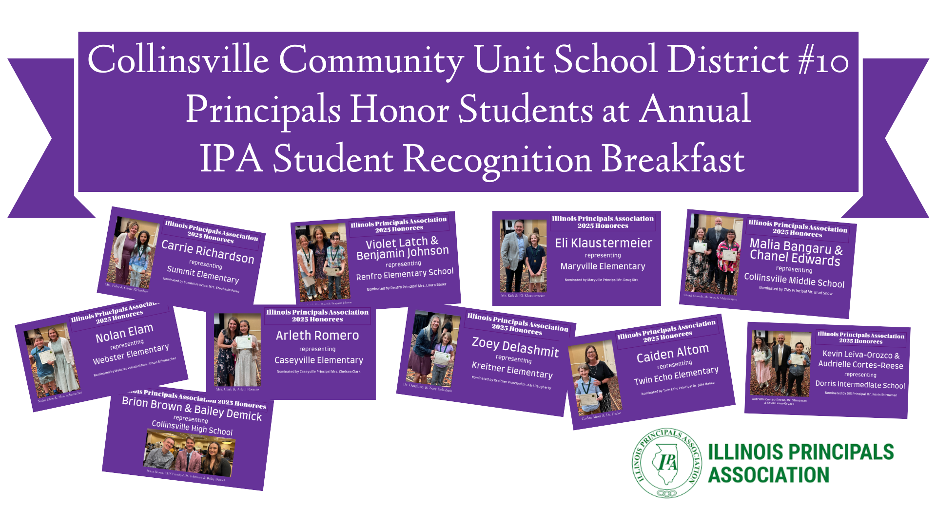 A collage of photos showcasing Collinsville Community Unit School District #10's annual IPA Student Recognition Breakfast, honoring students from various schools.