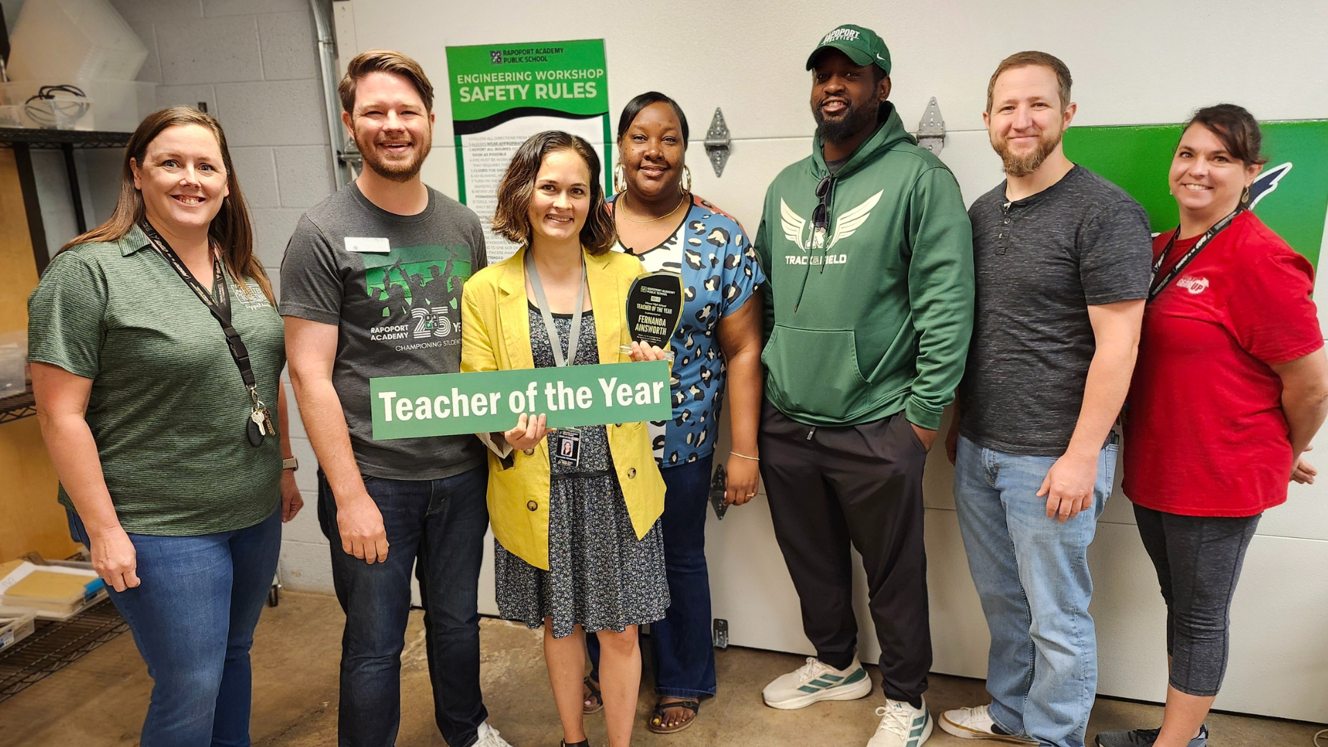 Mrs. Ainsworth accepts the Teacher of the Year award.