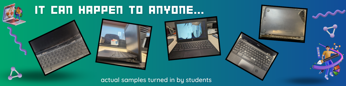 Examples of badly damaged student Chromebooks