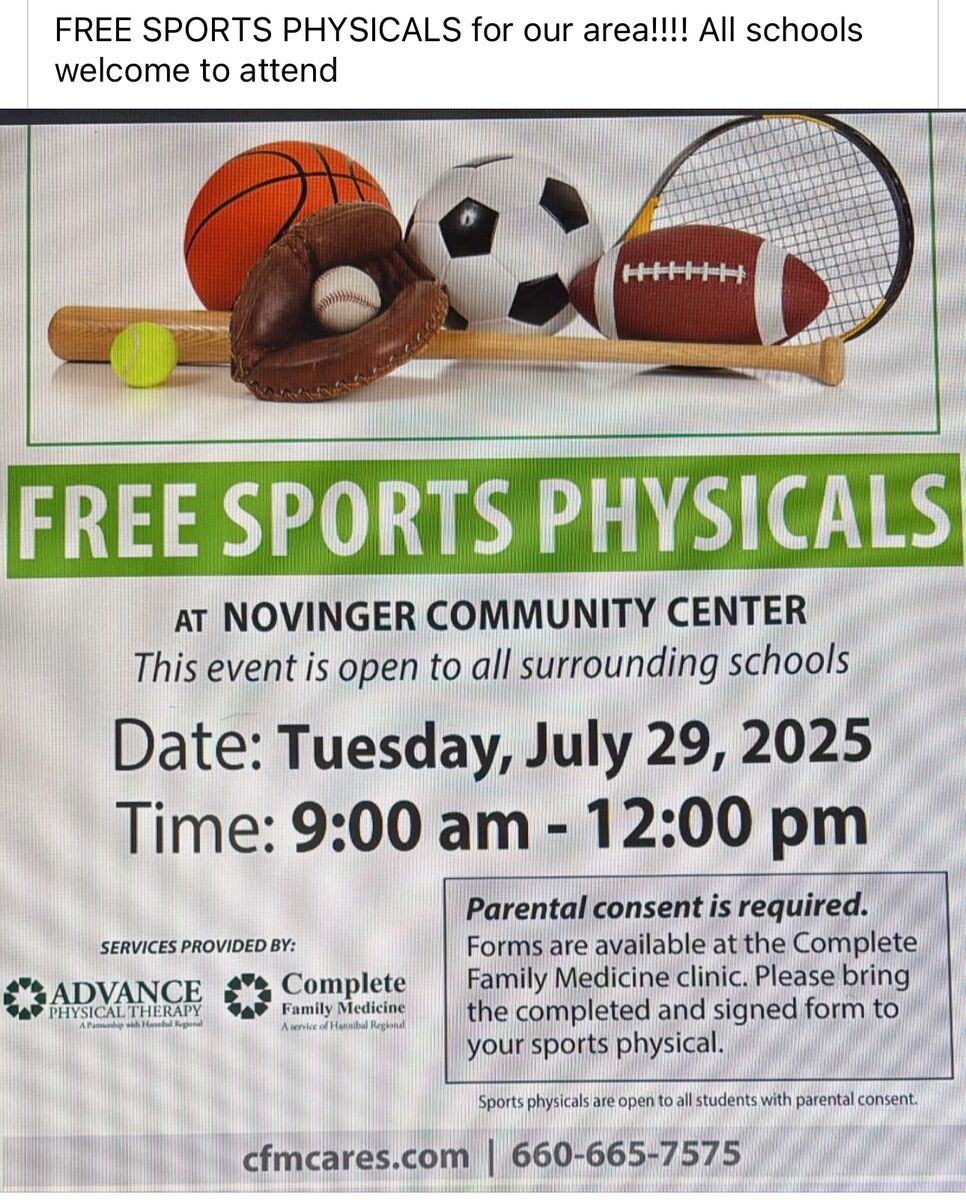 last chance free sports physicals on july 29 at novinger community center